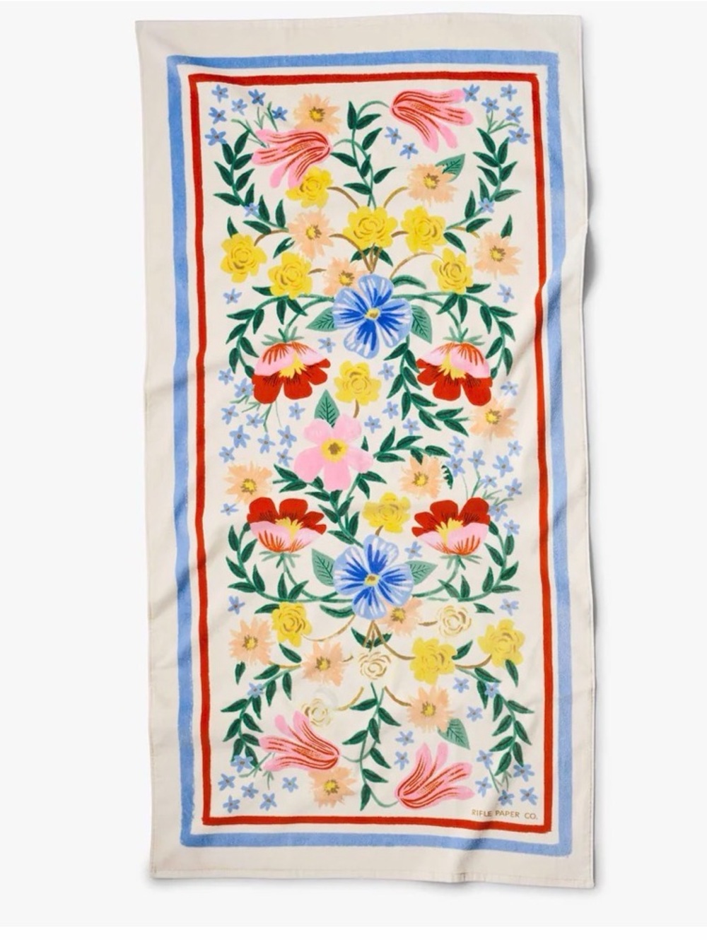 Rifle Paper Co. Floral Cotton Beach Towel - Cream with Multicolor Flowers